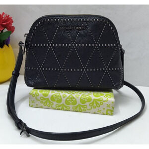 Michael Kors Black Leather Studded Zipper Closure Crossbody Bag